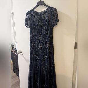 Adrianna Papell Midnight Blue Beaded Maxi Dress